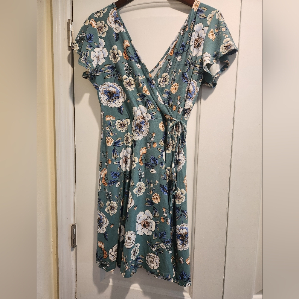 Floral Wrap Dress in Green